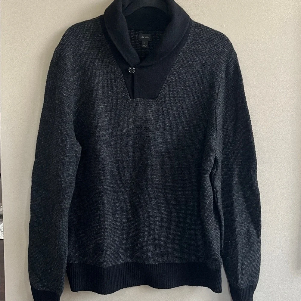 J Crew black pullover wool shawl collar sweater size large